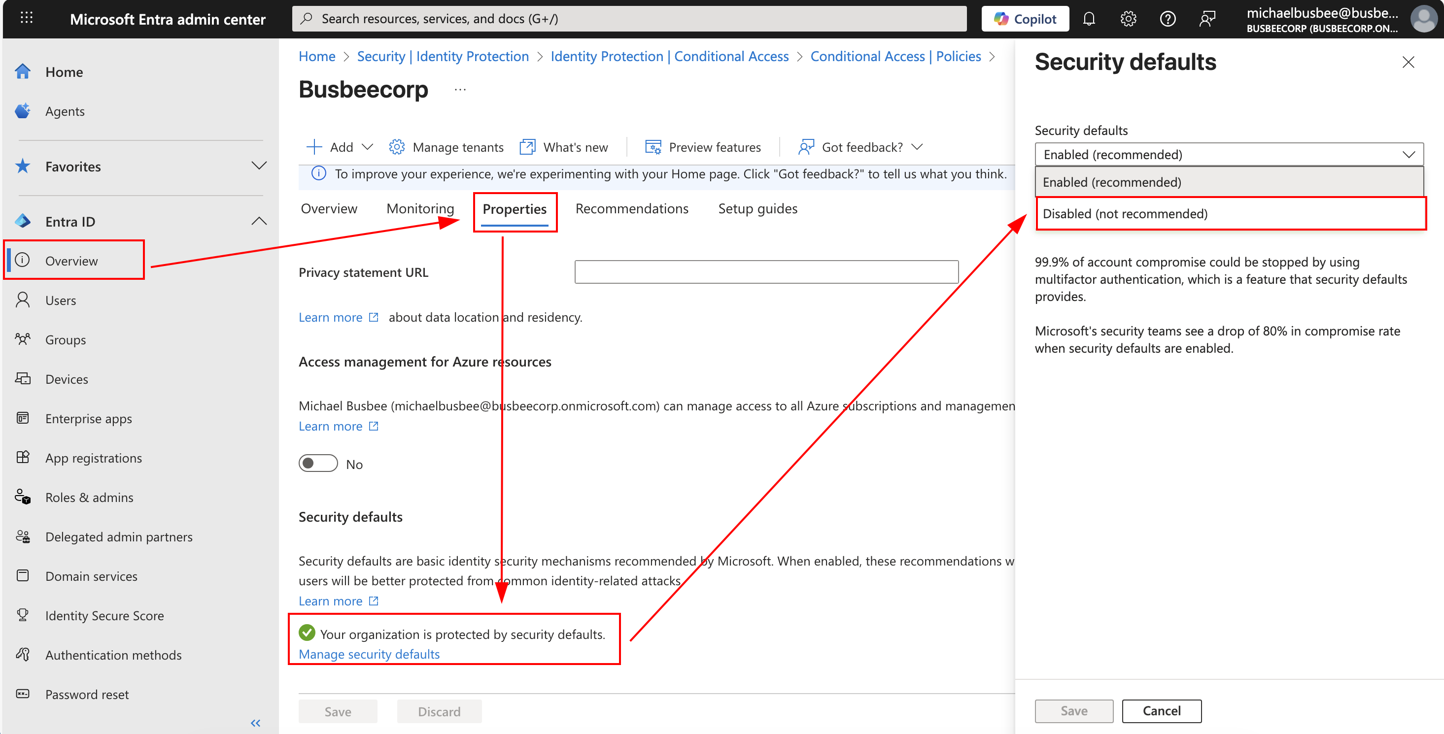 Security defaults settings