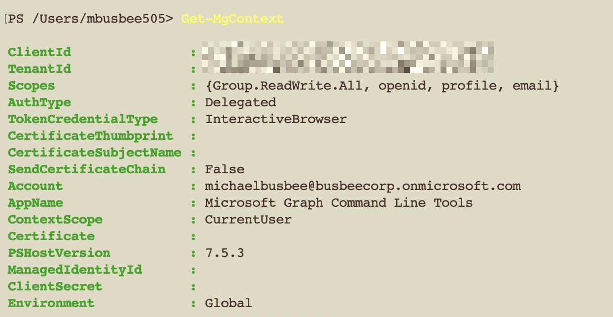 Get-MgContext output