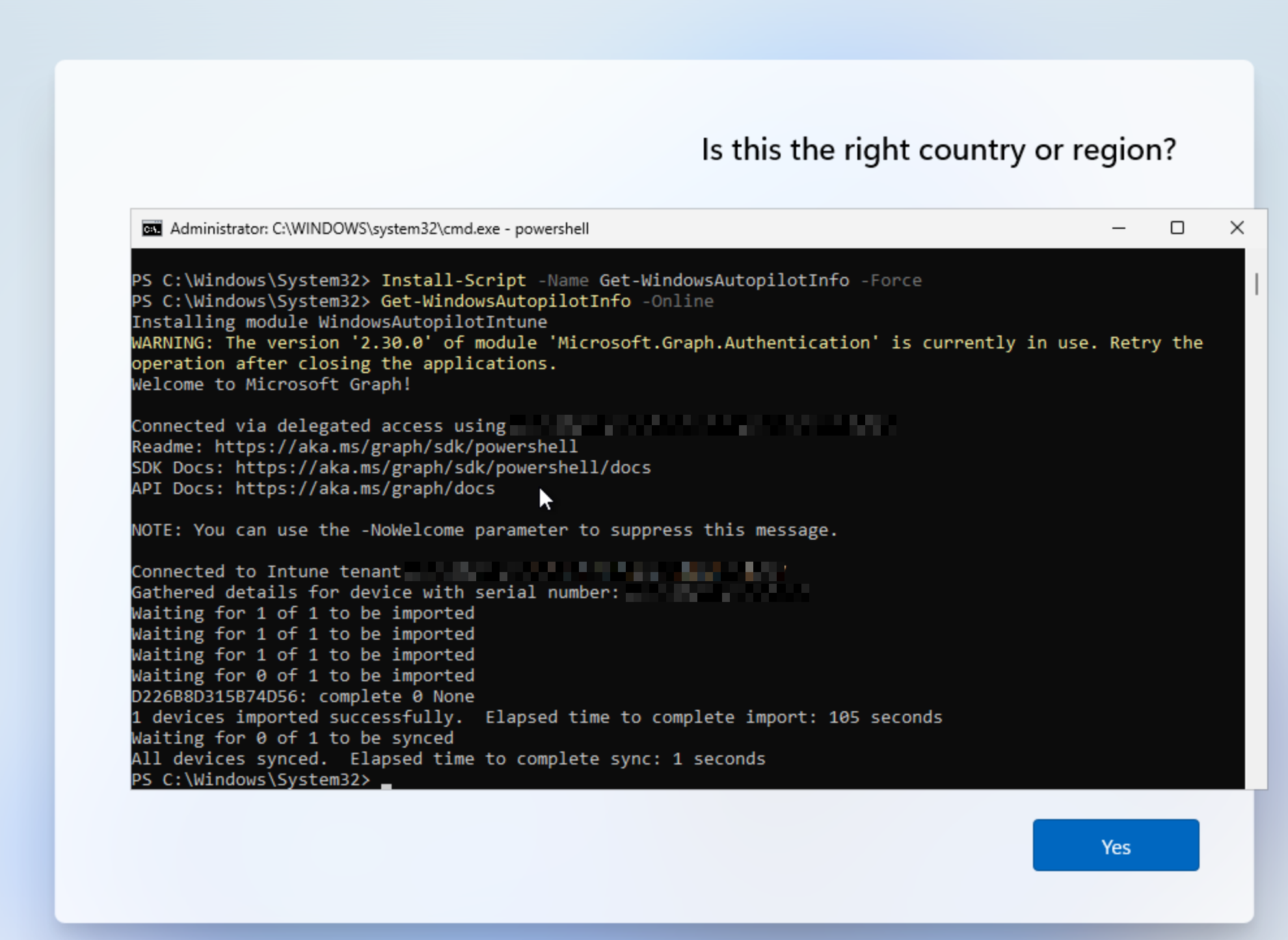 PowerShell command prompt installing Autopilot modules
