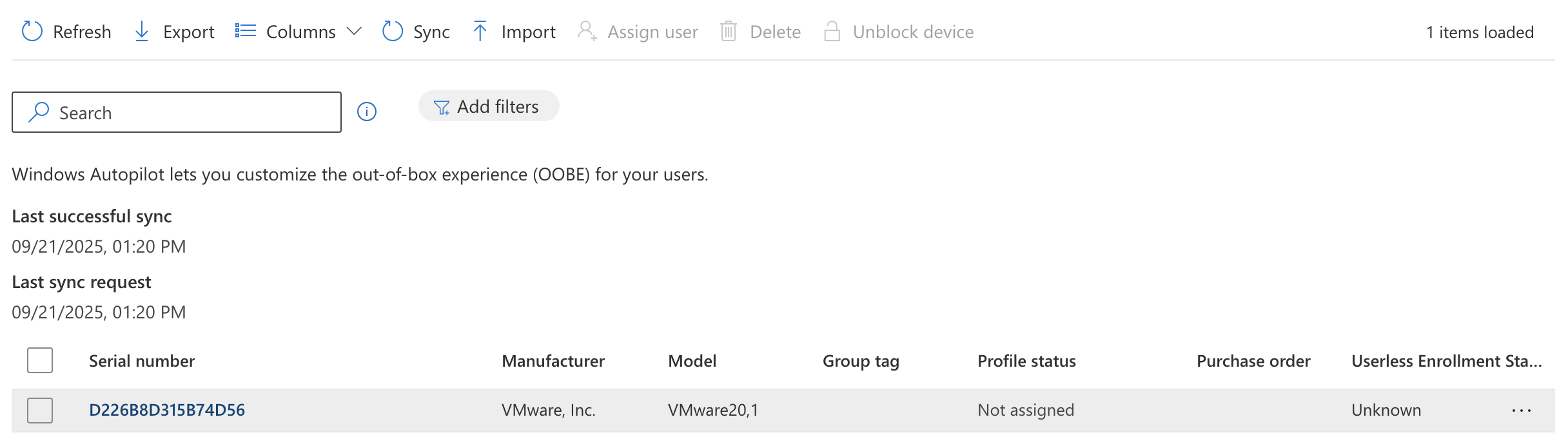 Windows Autopilot devices list in Intune