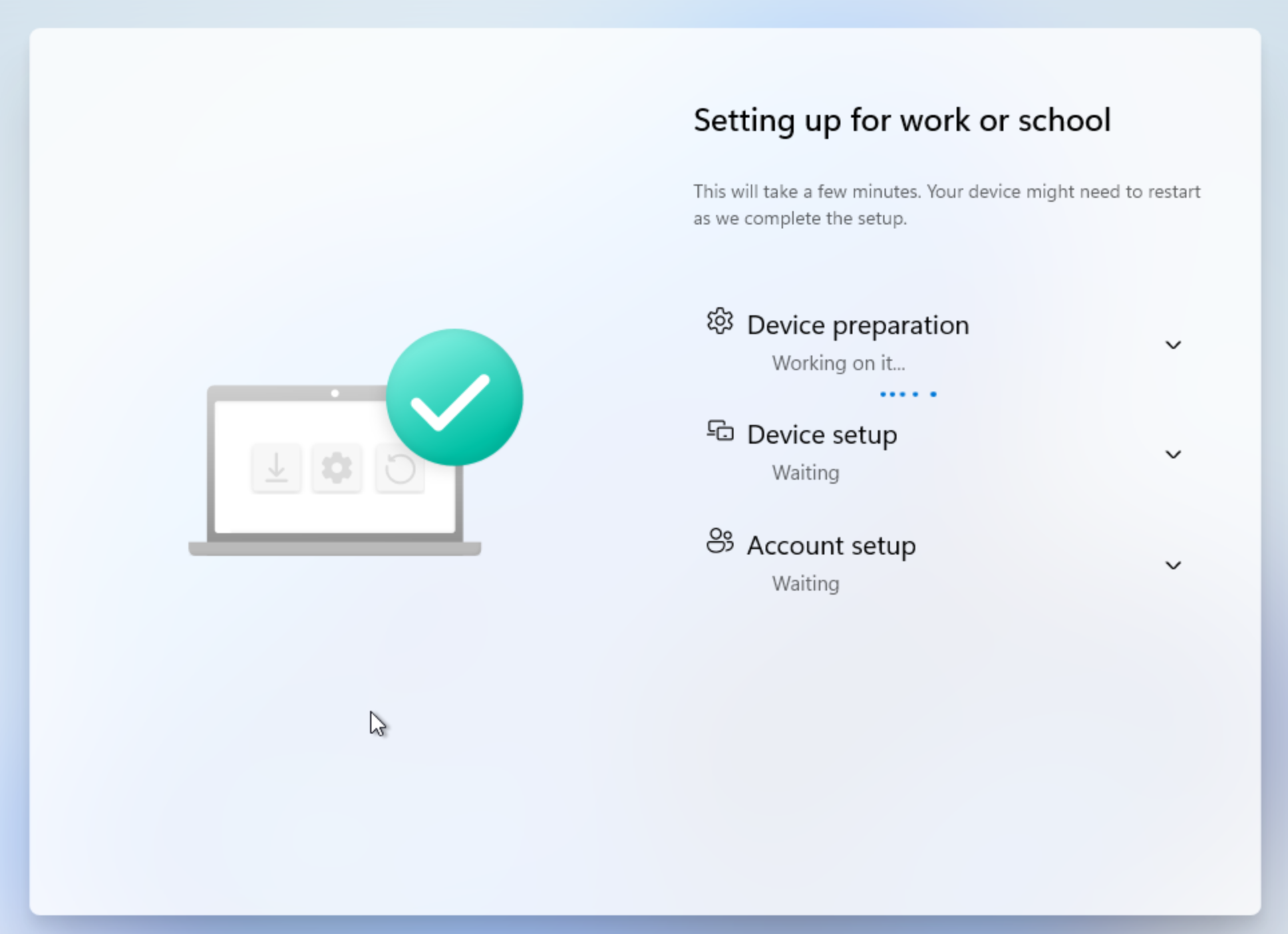 Device setup progress screen