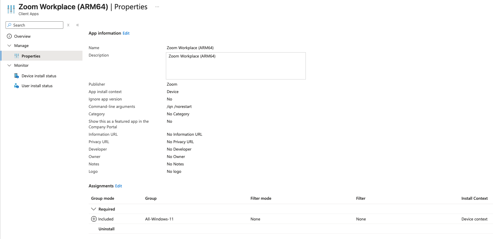 Zoom app configuration settings in Intune
