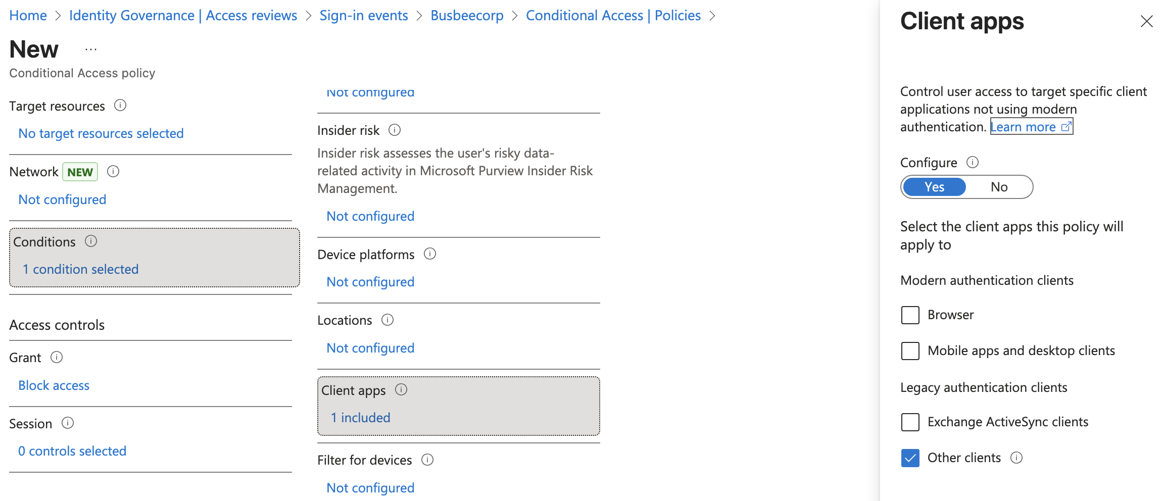Conditional Access policy blocking legacy authentication