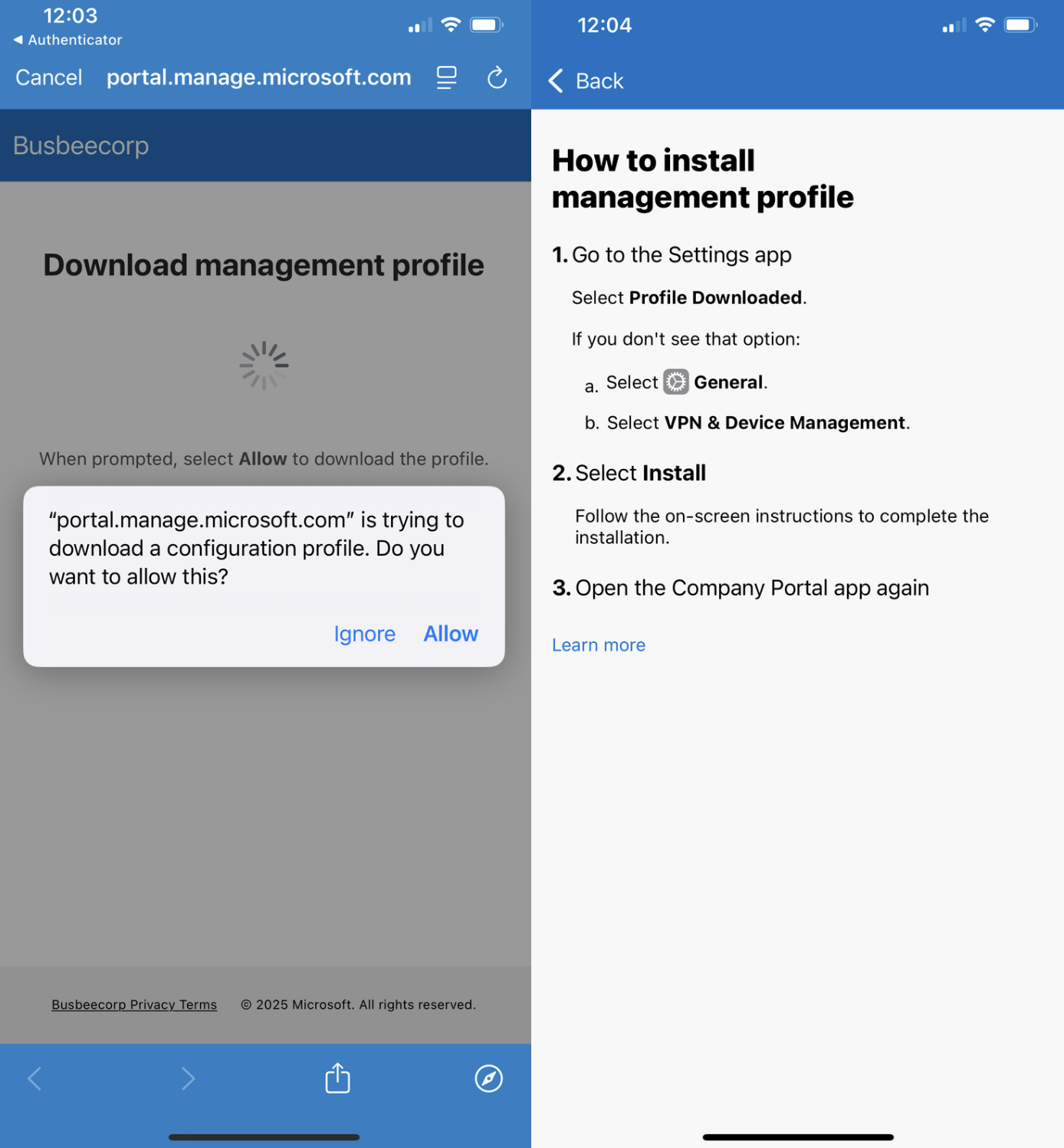 Privacy information about Intune device management