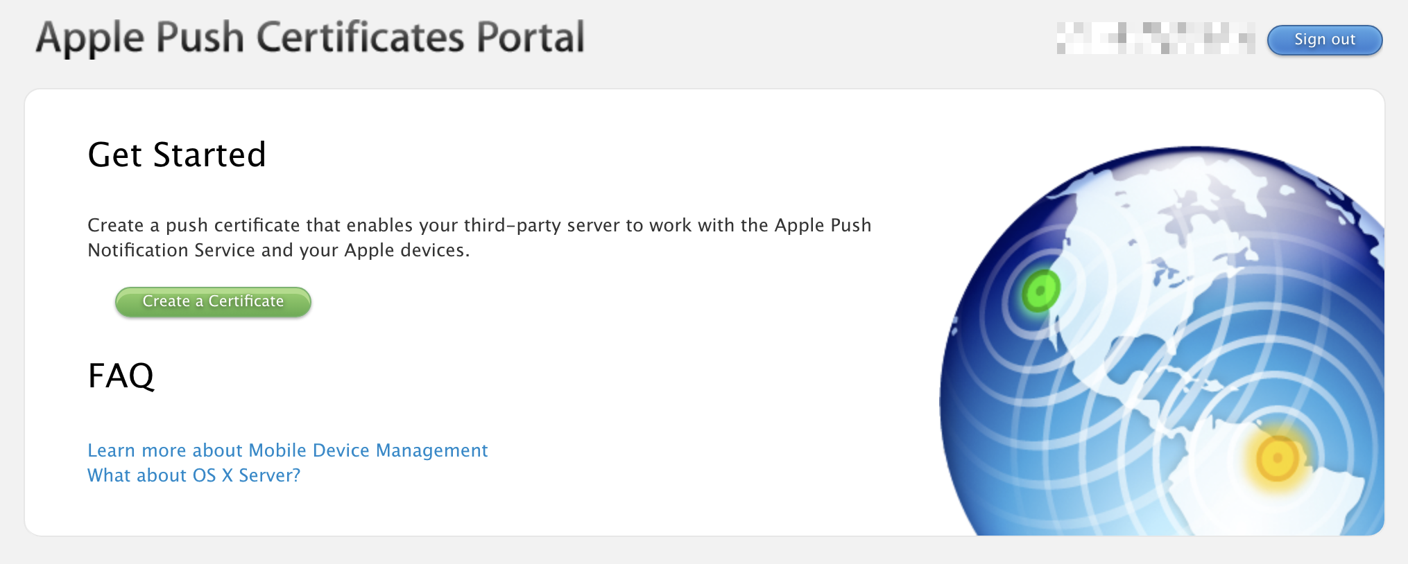 Apple Push Certificate Portal create certificate button