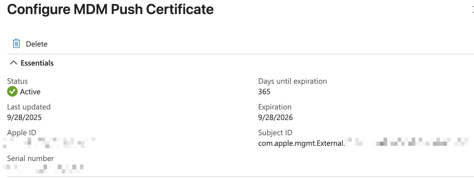 Successful Apple MDM Push Certificate connection