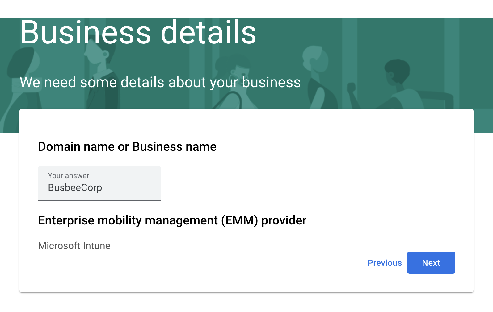 Managed Google Play setup company information
