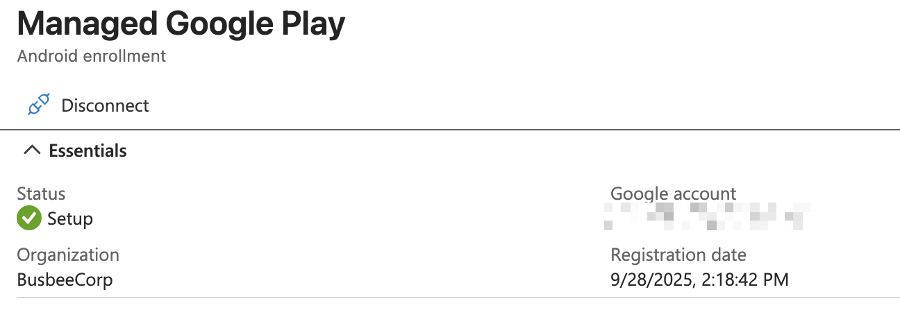 Successful Managed Google Play connection status