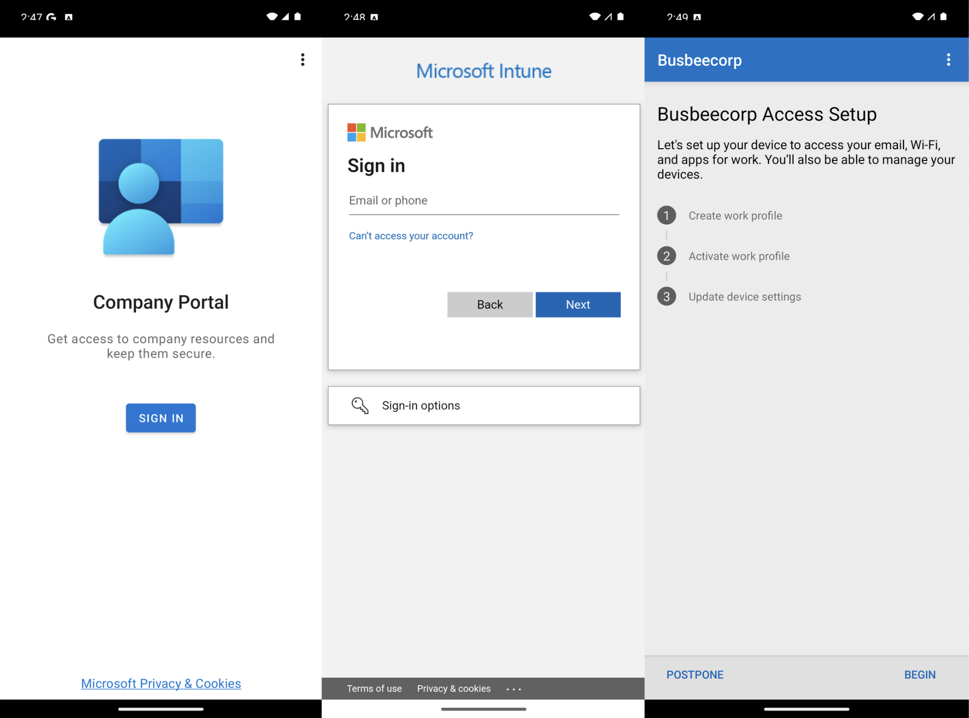 Android device showing Company Portal download from Play Store