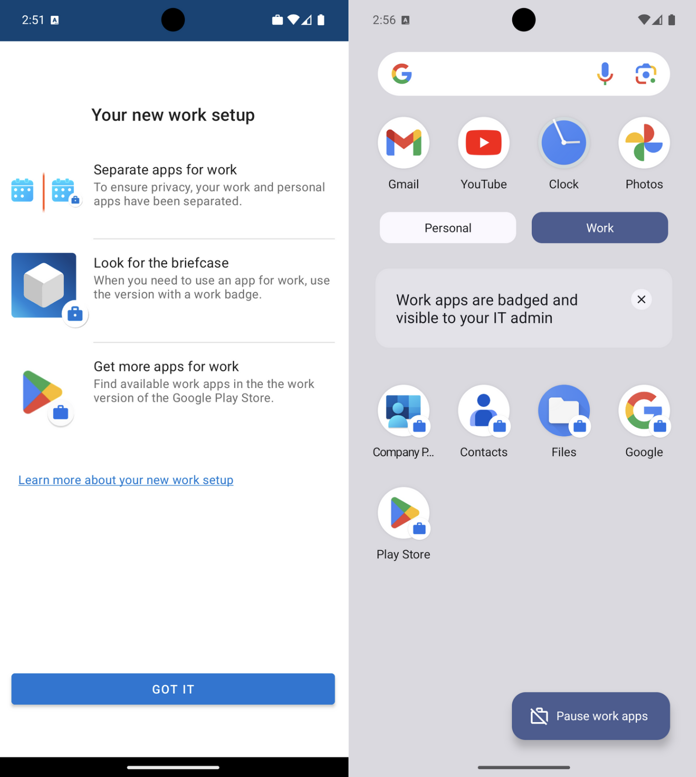 Android work and personal apps separation explanation