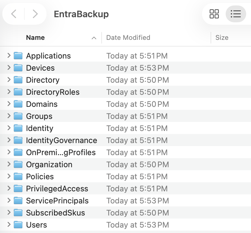 EntraBackup exported items list